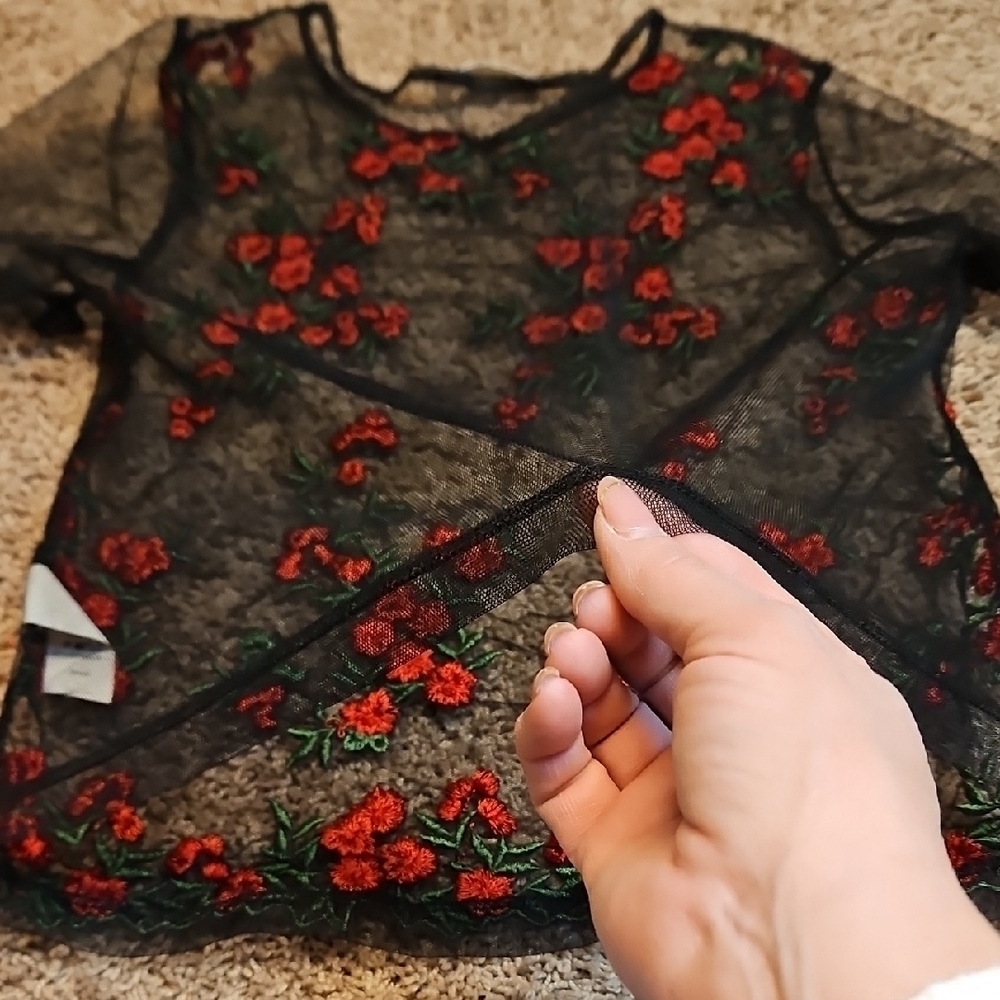 Twinkle By Wenlan Sheer Mesh Embroidered Top - Picture 8 of 11